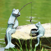 Fishing Frog Daddy & Child Garden Sculpture
